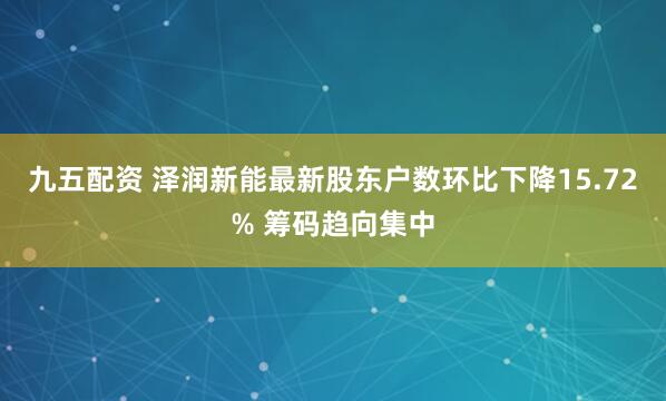 九五配资 泽润新能最新股东户数环比下降15.72% 筹码趋向集中