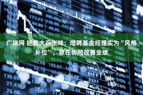 广瑞网 拯救大兵张坤：增聘基金经理实为“风格补位”，意在协同改善业绩